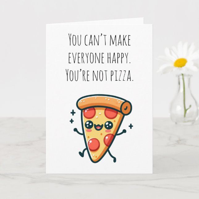 Kawaii Pizza Slice Funny Greetings Card (Small Plant)