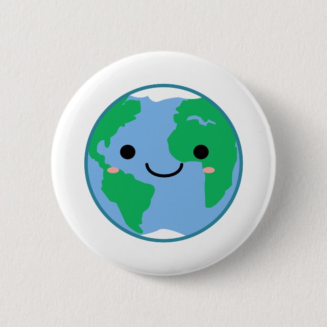 Kawaii Planet Earth 6 Cm Round Badge (Front)