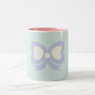 KAWAII POLKADOTS and ribbon PASTEL blue purple Two-Tone Coffee Mug