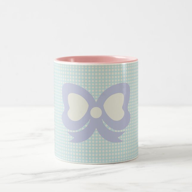 KAWAII POLKADOTS and ribbon PASTEL blue purple Two-Tone Coffee Mug (Center)