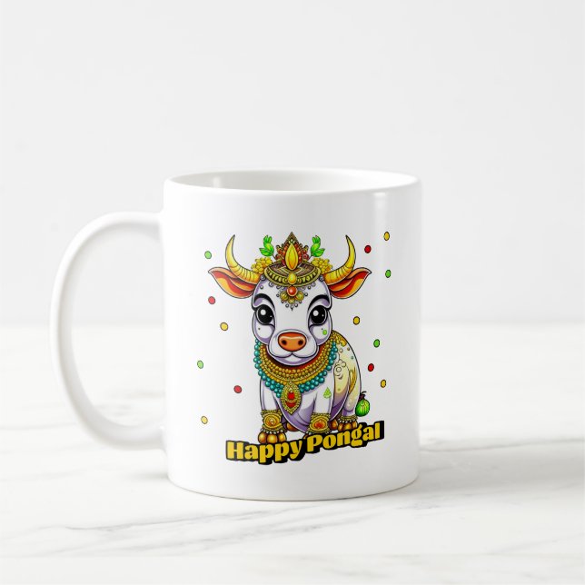Kawaii Pongal Decorated Cow Coffee Mug (Left)