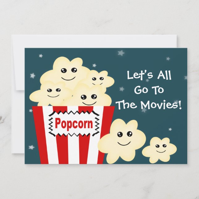 Kawaii Popcorn Movie Theme Party Invitation (Front)