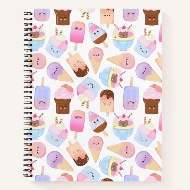 Kawaii Popsicle Pattern Adorable Hand-Drawn Ice Cr Notebook (Front)