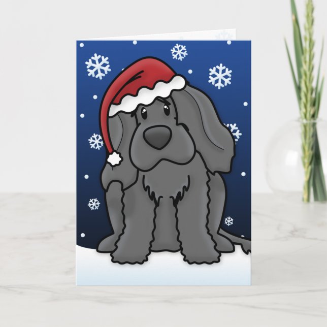 Kawaii Portuguese Water Dog Christmas Card (Front)