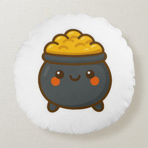 Kawaii Pot of Gold Round Cushion