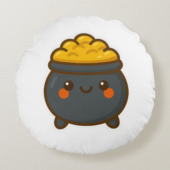 Kawaii Pot of Gold Round Cushion (Front)