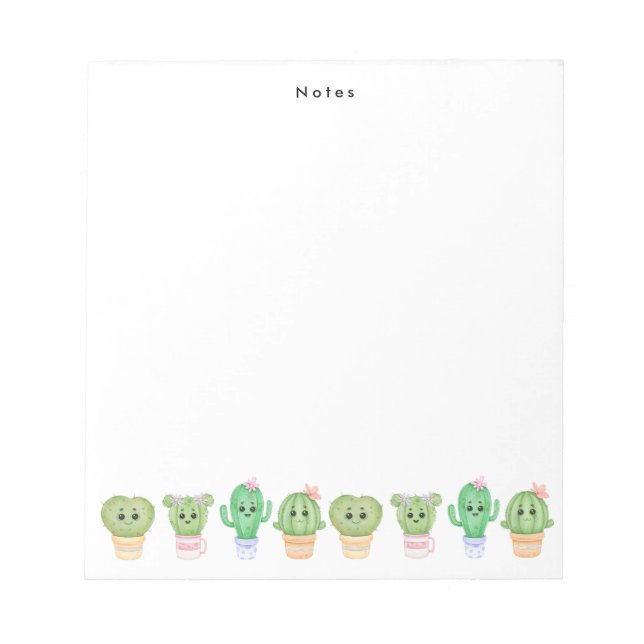 kawaii Potted Cactus and Succulents Custom Notepad (Front)