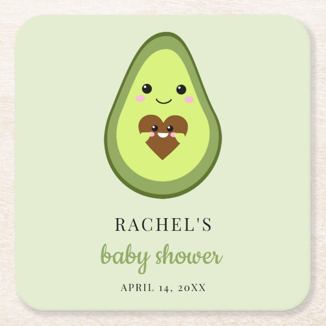 Kawaii Pregnant Avocado Baby Shower Fiesta Cute Square Paper Coaster (Front)