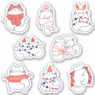 Kawaii Present Holiday Winter Kitty Vinyl Stickers