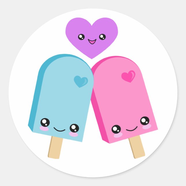 Kawaii Pretty Aqua Pink BFF Popsicle Stickers (Front)