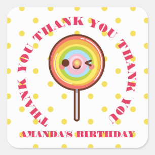 Kawaii pretty rainbows lollipop THANK YOU FAVOR Square Sticker