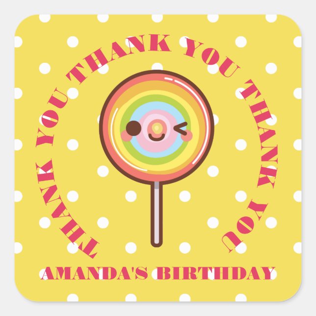 Kawaii pretty rainbows lollipop THANK YOU FAVOR Y Square Sticker (Front)