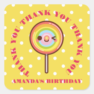 Kawaii pretty rainbows lollipop THANK YOU FAVOR Y Square Sticker