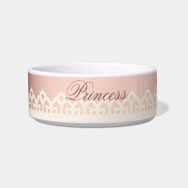 Kawaii princess girly chic white lace pink bow bowl (Left)