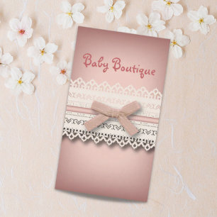 Kawaii princess girly chic white lace pink bow business card