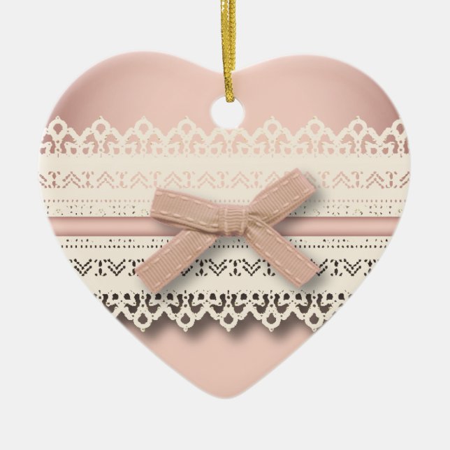 Kawaii princess girly chic white lace pink bow ceramic tree decoration (Front)