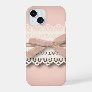 Kawaii princess girly chic white lace pink bow iPhone 15 case