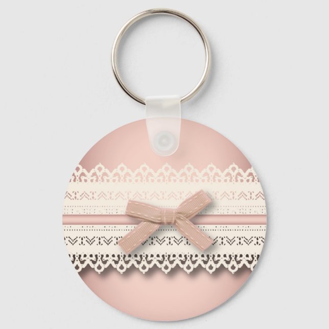 Kawaii princess girly chic white lace pink bow key ring (Front)