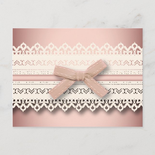 Kawaii princess girly chic white lace pink bow postcard (Front)