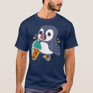 Kawaii Puffin Bird Drinking Boba - Bubble Tea  T-Shirt