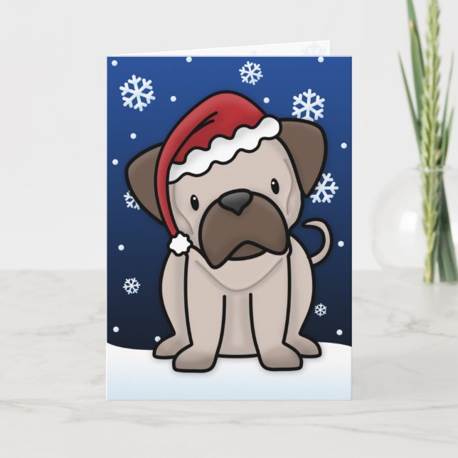 Kawaii Pug Christmas Card (Front)
