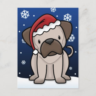 Kawaii Pug Christmas Postcard