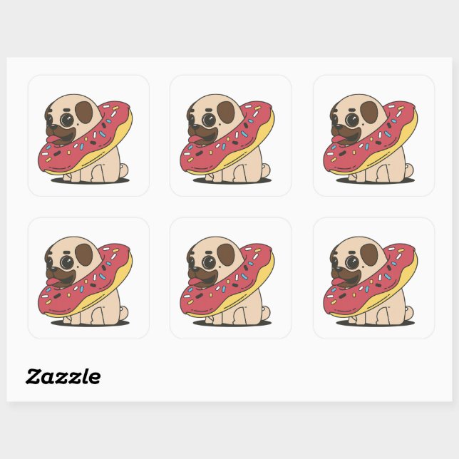 Kawaii Pug Doughnut Dog Cute Pet Puppy Anime Square Sticker (Sheet)