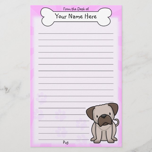 Kawaii Pug Stationery (Front)