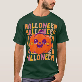 Kawaii Pumpkin 70s 80s Retro Vintage Style Hallowe T-Shirt