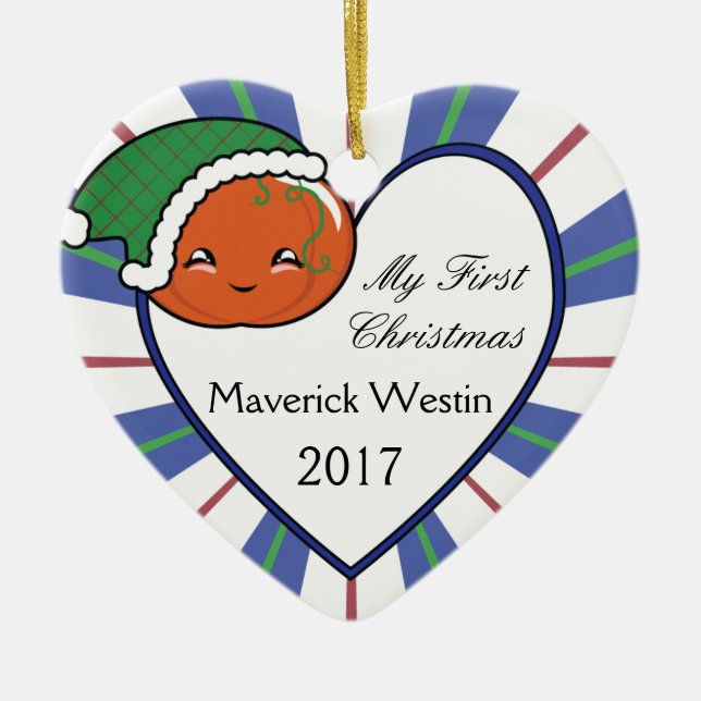 Kawaii Pumpkin Basket (Boy) Christmas 2017 Ceramic Tree Decoration (Front)