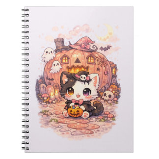 Kawaii Pumpkin House Witch Kitty Notebook
