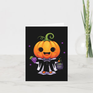 Kawaii pumpkin witch halloween trick or treat card