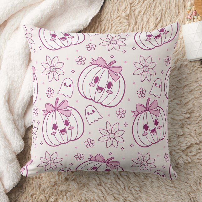 Kawaii Pumpkins, Ghosts & Flowers Cushion (Blanket)