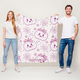 Kawaii Pumpkins, Ghosts & Flowers Fleece Blanket