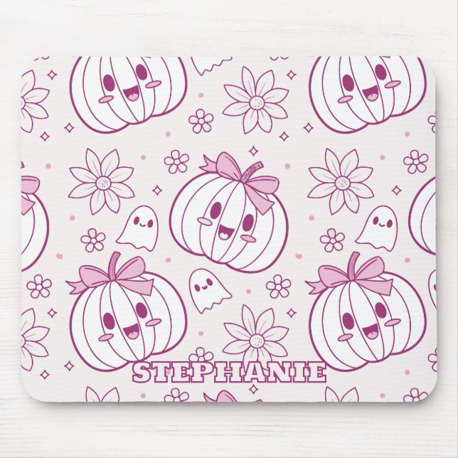 Kawaii Pumpkins, Ghosts & Flowers Mouse Mat (Front)