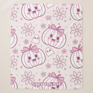Kawaii Pumpkins, Ghosts & Flowers Sherpa Blanket