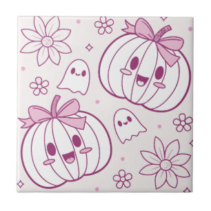 Kawaii Pumpkins, Ghosts & Flowers Tile