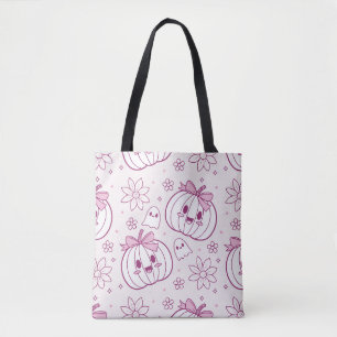 Kawaii Pumpkins, Ghosts & Flowers Tote Bag