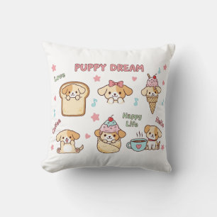Kawaii Puppy Dream Illustration Cute Cartoon Dog Cushion