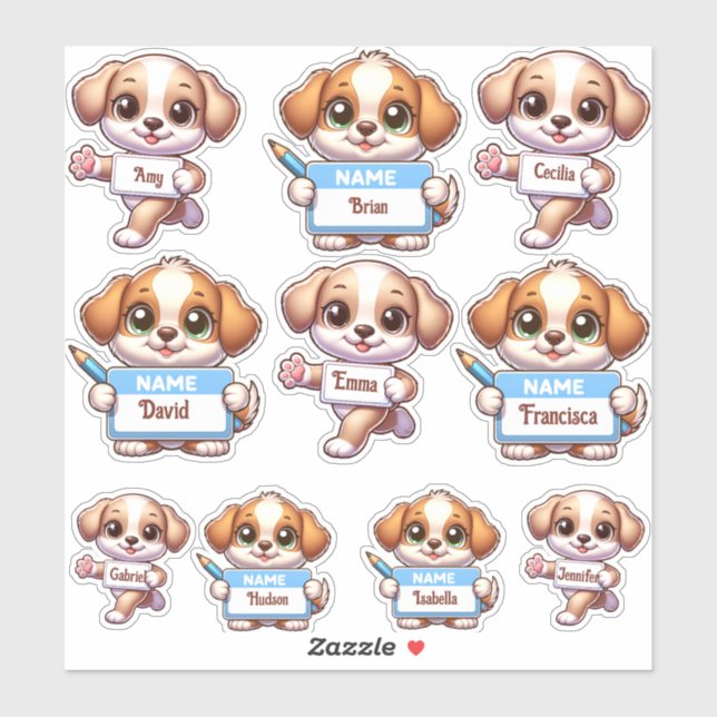 Kawaii Puppy Name Card Stickers-personalise your  (Sheet)