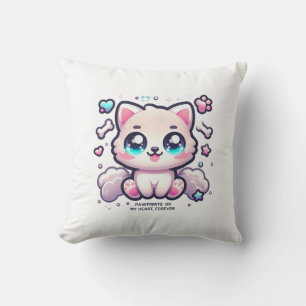 Kawaii Puppy Pawprints on My Heart, Forever Cushion