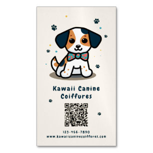 Kawaii puppy qr code dog grooming Magnetic business card