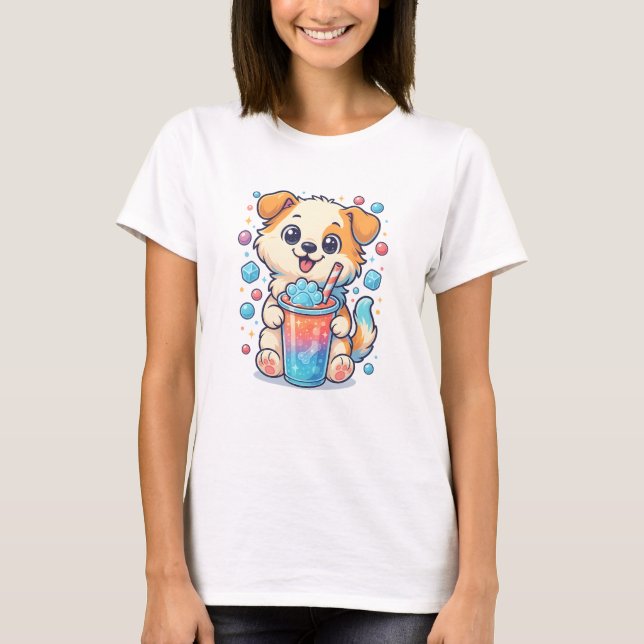 Kawaii Puppy Slush Drink – Cute Dog Boba Style T-Shirt (Front)