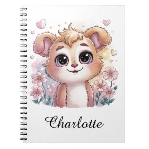 Kawaii Puppy with Spring Flowers and Hearts Notebook