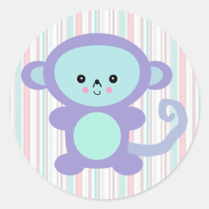 kawaii purple monkey classic round sticker
