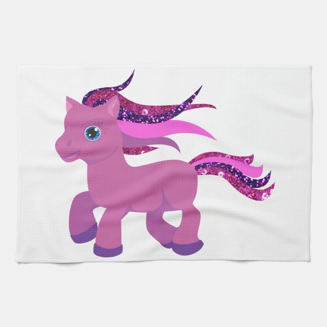 kawaii purple pony tea towel (Horizontal)
