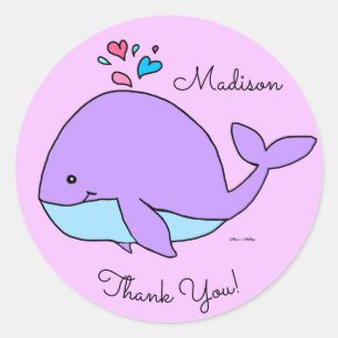 Kawaii Purple Whale Customised Classic Round Sticker