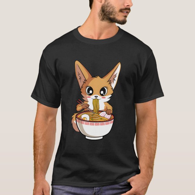 Kawaii Ra Fox Japanese Noodles Anime T-Shirt (Front)