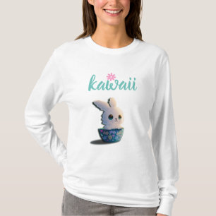 kawaii rabbit in a bowl decorated with flowers  T-Shirt