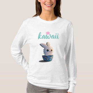 kawaii rabbit in a bowl decorated with flowers  T-Shirt